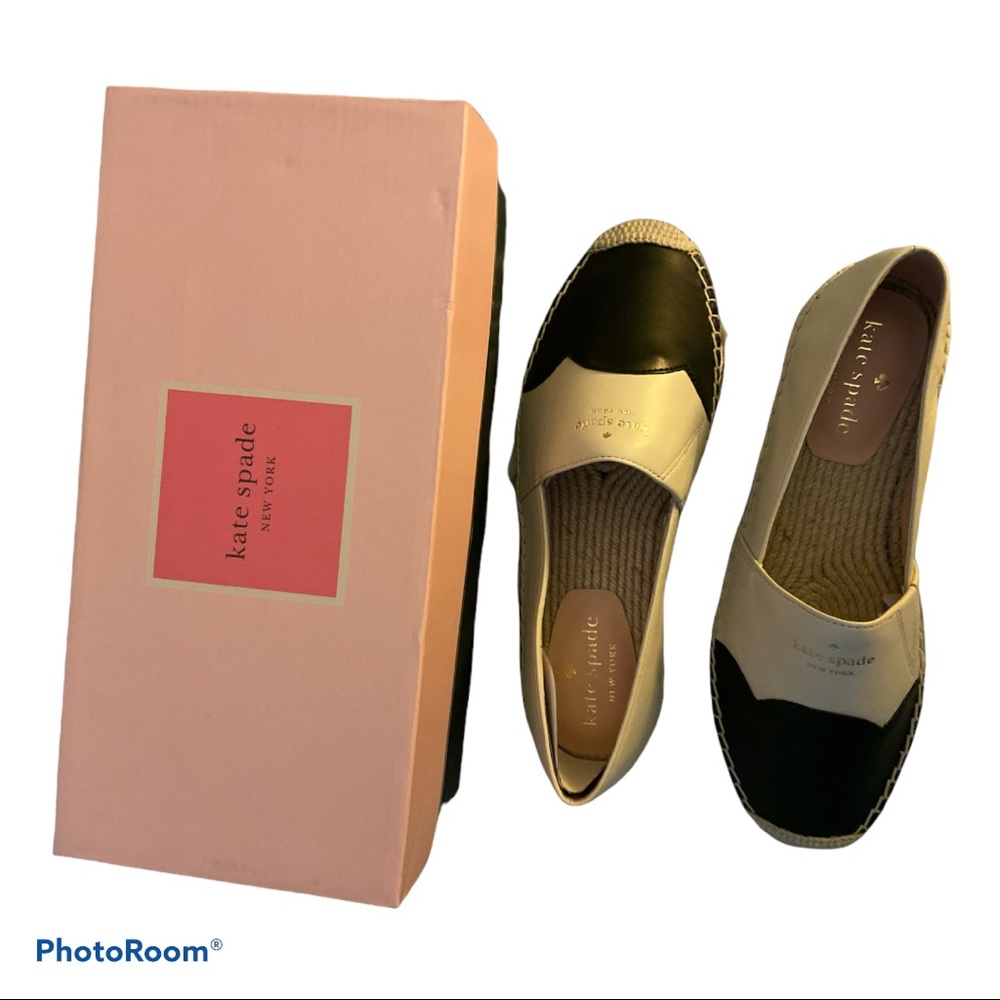Kate Spade Garden 6.5 cream/black espadrilles New in Box
